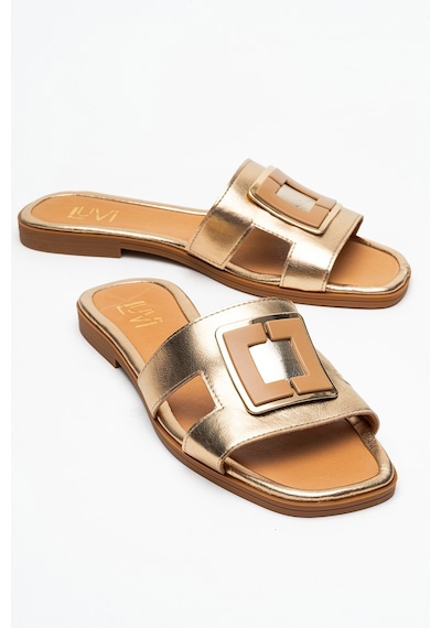 Luvishoes Luvi Shoes Millie Altın Hakiki Deri Tokalı Kadın Terlik Altın