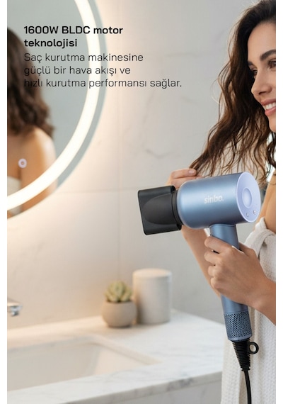 Sinbo Shd-1714 Bldc Negatif İyonlu Profesyonel Saç Kurutma Makinesi Buz Mavi