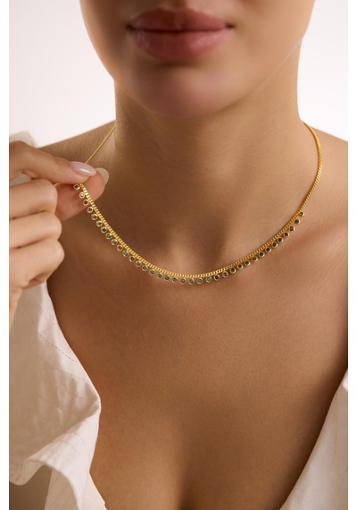 925 Ayar Gümüş Gold Kaplama Gurmet Zircirli 3 Mm Mistik Topaz Taşlı Kolye