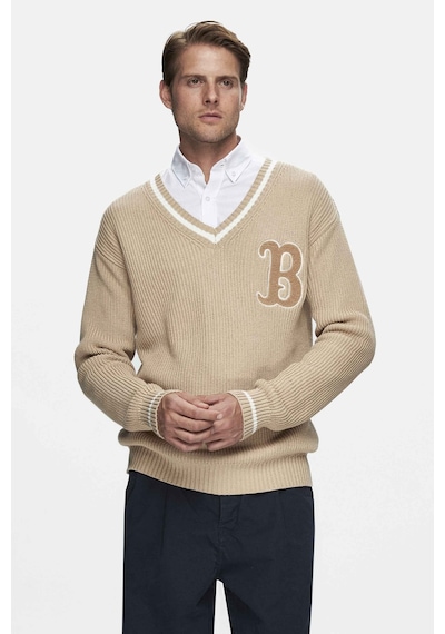 Ucla Heyoka Koyu Bej V Yaka Nakışlı Loose Fit Erkek Triko Koyu Bej