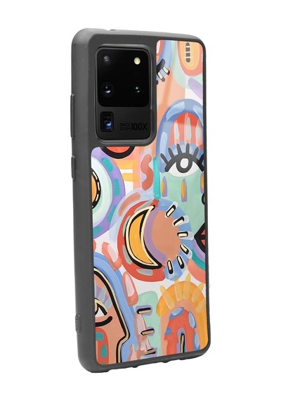 Samsung Uyumlu S20 Ultra Suluboya Retro Göz Tasarımlı Glossy Telefon Kılıfı Çok Renkli