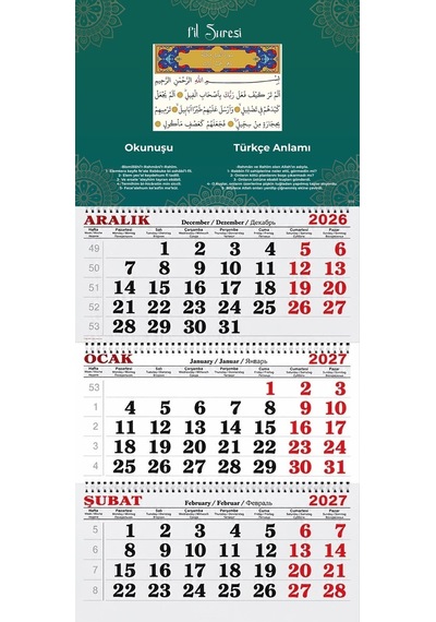 2027 Yılı Gemici Takvimi-fil Suresi