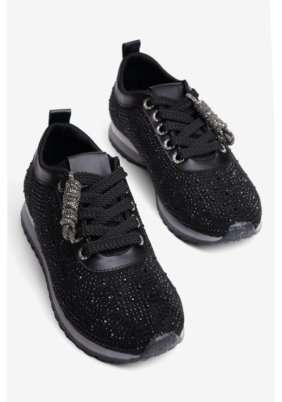 Mubiano Kadın Süet Sneaker Taşlı Bağcıklı Mely Siyah