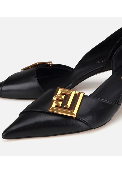 Hotiç Kadın Deri Siyah Gold Tokalı Kısa Topuklu Stiletto
