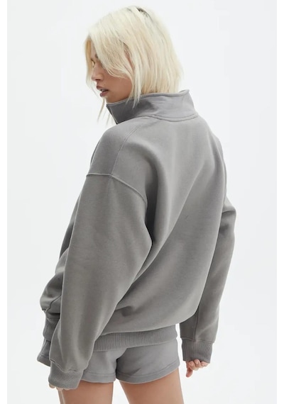 Madmext Boyalı Gri Fermuar Detaylı Oversize Sweatshirt Mg1933 Gri