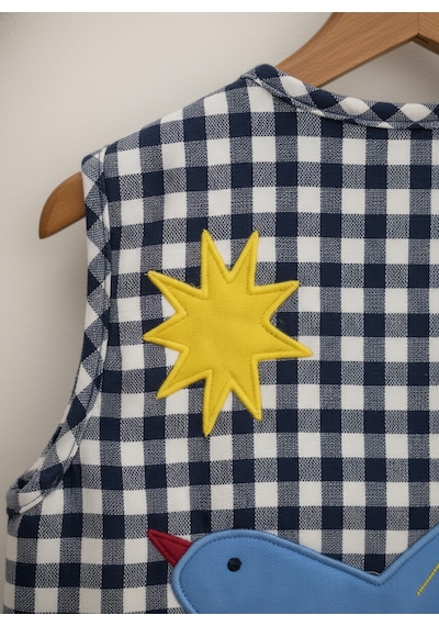 Magu Unisex Çocuk Pamuklu Lacivert Ekose Kuş Aplikeli Yelek Yumuşak Dolgulu Çok Renkli