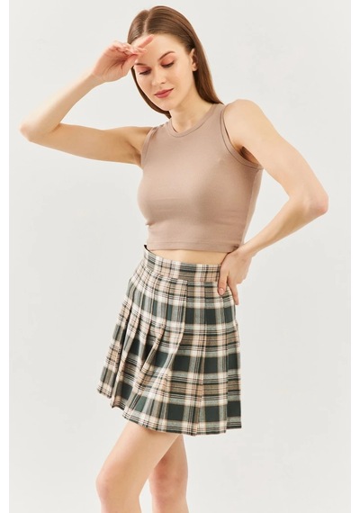 Butikgiz Kadın Sıfır Kol Bisiklet Yaka Vücuda Oturan %100 Pamuklu Kaşkorse Esnek Crop Bluz SÜTLÜ KAHVE