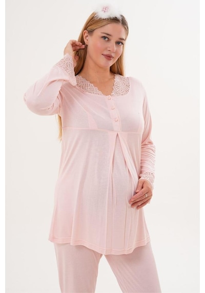Mecit Pijama Mecit 5808 Kadın Hamile Lohusa Pijama Takımı Pudra