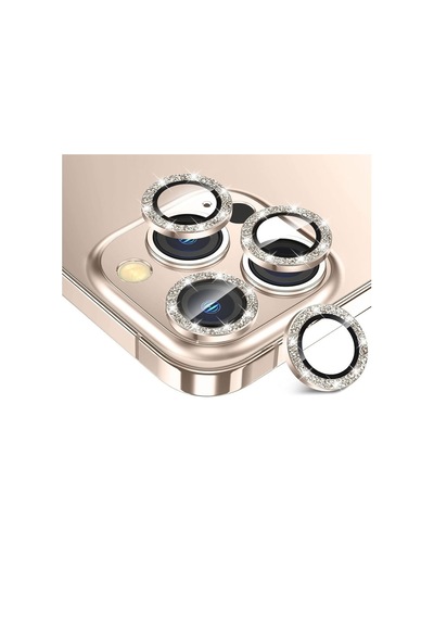 Apple Uyumlu iPhone 16 Pro / 16 Pro Max Taşlı Metal Kamera Lens Koruyucu Set Çöl