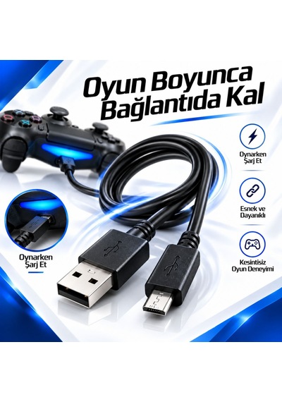 Ps4 Dualshock Şarj Kablosu 1.5 Metre Micro Usb Oyun Kolu Şarj Ve Data Aktarım Kablosu