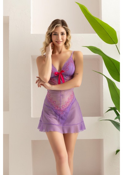 Gallipoli Transparan Babydoll String Takım Lila Mgp32096