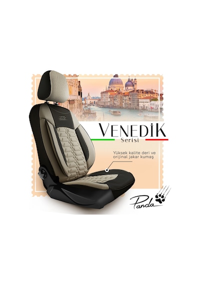 Panda Venedik Serisi Jakar Kumaş Oto Koltuk Kılıfı - Bej / Siyah