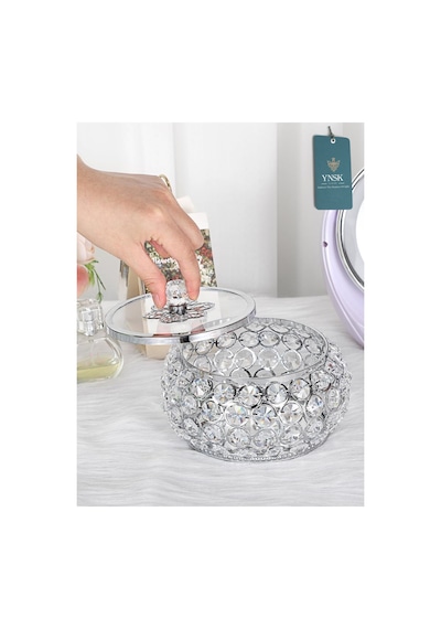 Chacha Home Luxury Lucent Lüks Kapaklı Kristal Mücevher Kutusu, Organizer, Düzenleyici, Şekerlik Büyük Boy Gümüş