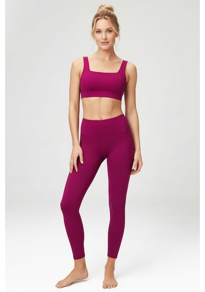 Yüksek Bel Toparlayıcı Tayt & V Sırt Destekli Spor Sütyeni - Sculpt Set Fuşya