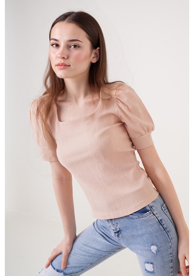 Hiccup Bdart Slim Fit Kare Yaka Bluz Kunduz Kahverengisi