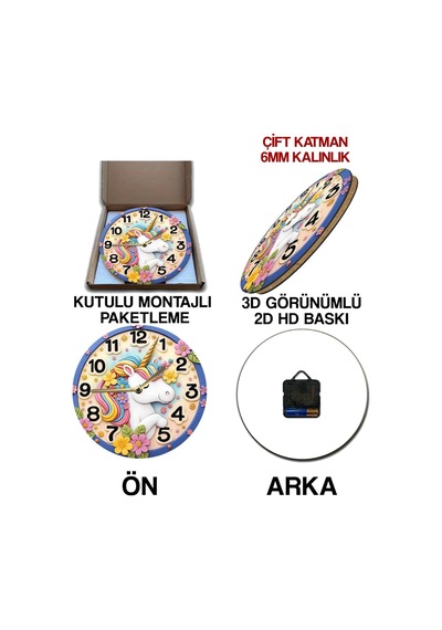Sessiz Yuvarlak Ahşap Duvar Saati Kuvars Hareketli 3d Görünümlü 2d Saat Sdw Çocuk Odası,sdw162 33 X