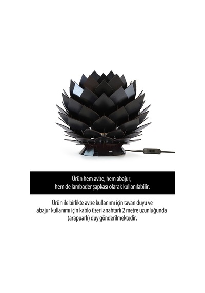 Lotus Dekoratif Avize Sarkıt Abajur Lambader Şapkası Siyah - 32196731 Siyah