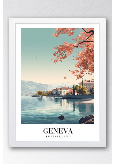 Geneva Switzerland Vintage Seyahat Posteri Çerçeveli Tablo - Premium Leman Gölü Elit Duvar Dekoru Beyaz Geneva Switzerland Vintage Seyahat Posteri Çerçeveli Tablo - Premium Leman Gölü Elit Duvar Dekoru Beyaz