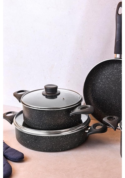 Mastergranito Black 7 Parça Tencere Ve Tava Seti Çok Renkli
