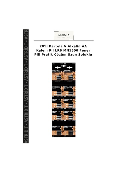 20'li Kartela V Alkalin Aa Kalem Pil Lr6 Mn1500 Fener Pili Pratik Çözüm Uzun Soluklu
