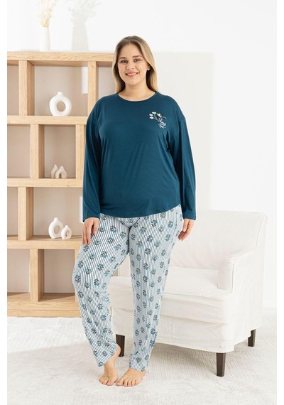 Pijamoni Kadın Milan Büyük Beden Bisiklet Yaka Uzun Kol İnce Pijama Takımı 7666/50 - 1 Adet Petrol Pijamoni Kadın Milan Büyük Beden Bisiklet Yaka Uzun Kol İnce Pijama Takımı 7666/50 - 1 Adet Petrol