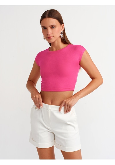 Dilvin Pamuk Ve Modal Karışımlı Crop Top Fuşya