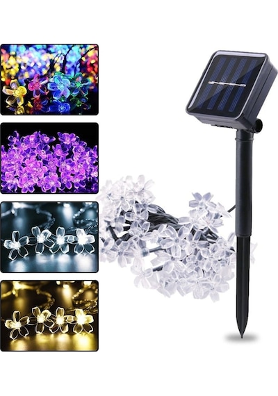 Çiçek Desenli Rgb Solar Aydınlatma-30 Ledli Güneş Enerjili Rgb Çok Renkli Bahçe Aydınlatması 5 M