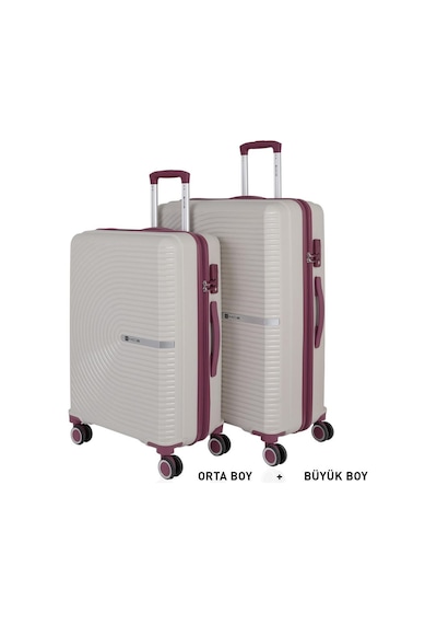 Mçs Bavul Büyük Ve Orta 2li Set Kırılmaz Silikon Valiz V374 Kemik/mürdüm Kemik