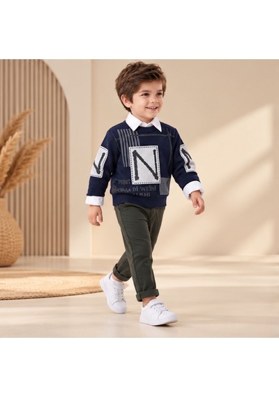 Maxx Kelın Erkek Çocuk Lacivert Desenli Triko Kazak Gömlek Ve Haki Pantolon 3'lü Takım 2-5 Yaş Maxx Kelın Erkek Çocuk Lacivert Desenli Triko Kazak Gömlek Ve Haki Pantolon 3'lü Takım 2-5 Yaş