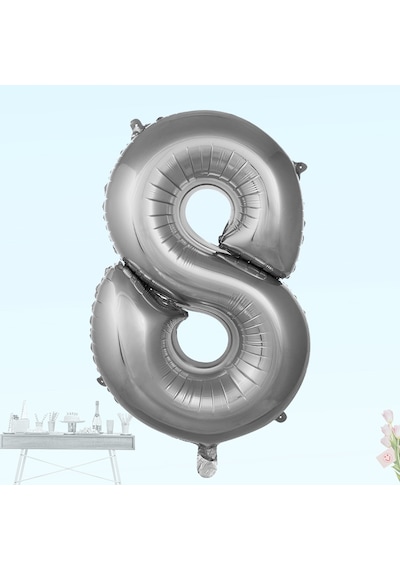 8 Yaş Rakam Folyo Balon. 100 CM - Gümüş