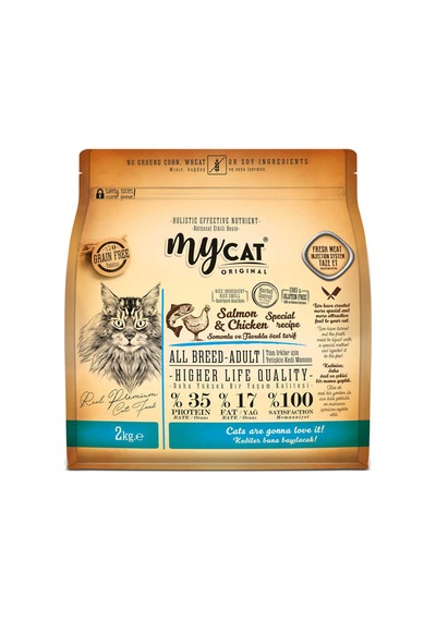 Mycat Az Tahıllı Somon Balıklı ve Tavuk Etli Yetişkin Kedi Maması 2 KG
