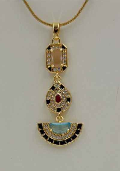 Zirkon Taş Detaylı Paslanmaz Çelik Tasarım Çakra Vintage Y Kadın Kolye Renkli