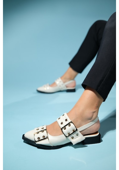 Luvishoes Paloma Ekru Cilt Tokalı Kadın Sandalet Ekru