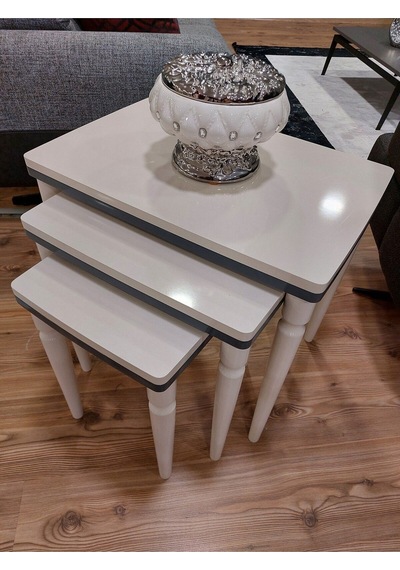 Akset 3lü Lüx Zigon Sehpa Krem Antrasit