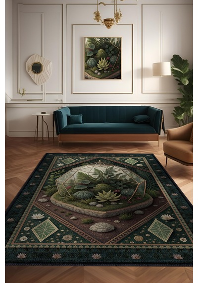 Homshtag Art Deco Akvaryum Desenli Halı Bitki Temalı Mavi Akvaryum Desenli Dijital Baskı Halı Çok Renkli