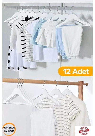 12 Adet Çocuk Elbise Askısı, Bebek Askısı, Beyaz