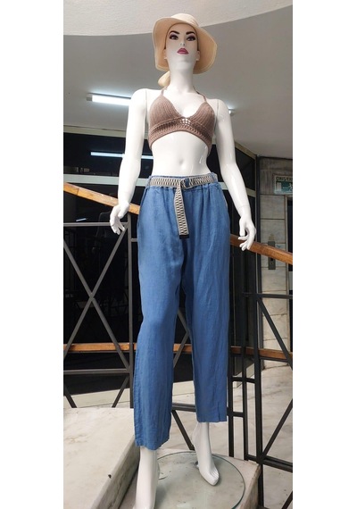 Eren Style İtalyan Kemerli Keten Pantolon-9260 İndigo Mavi İndigo