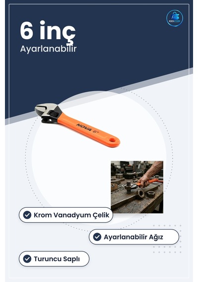 Kurbağacık Anahtar 6 İnç Krom Vanadyum Çelik Ayarlanabilir Somun