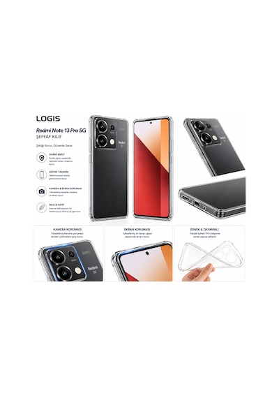 Logis Xiaomi Redmi Note 13 Pro 5g Uyumlu Şeffaf Silikon Kılıf Kamera Korumalı Darbe Emici İnce Esnek Tpu Telefon Koruy
