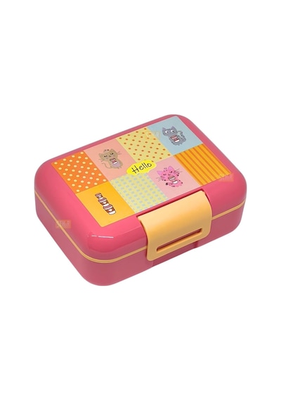 Lexroo Bento 1600ml Lunchbox Sevimli Kedi Desenli Tek Katlı 2 Bölmeli Pp Plastik Sefer Tası Yemek Çok Renkli