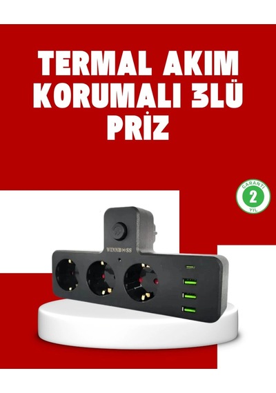 7 Portlu Çoklu Priz Usb Ve Type-c Girişli Akıllı Güç Ünitesi Standart