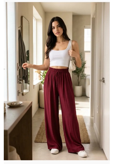 Bordo Bol Paça Rahat Pantolon Siyah