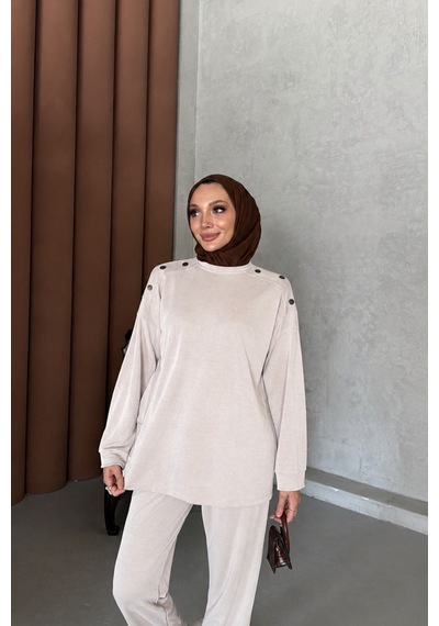 Riella Butik Bade Tesettür Takım Krem