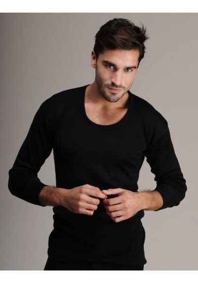 Hasyün Erkek Siyah Uzun Kollu Sıfır Yaka Saf Üst İçlik 001