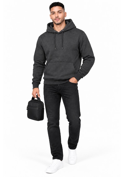 Erkek Antrasit Kapüşonlu Kanguru Cepli 3 İplik Şardonlu Sweatshirt