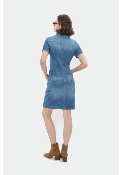 Banny Jeans Kadın Boydan Düğmeli Jean Elbise Mavi