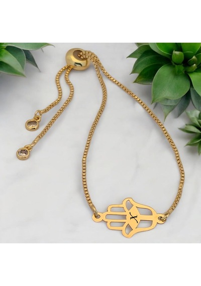 X Harfine Özel Zincirli Hamsa Motifli 14 Ayar Altın Plakalı Hediye Bileklik-497harf X