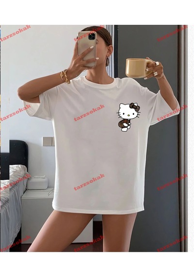 Tarzsokak Leopar Desenli Hello Kitty 4 Beyaz