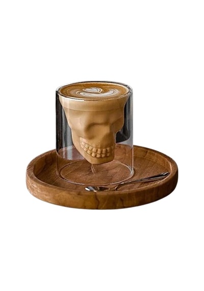 Kafatası Tasarımlı Cam Shot Bardağı Double Layer Skull Shot Glass Şeffaf Cam Şefaf