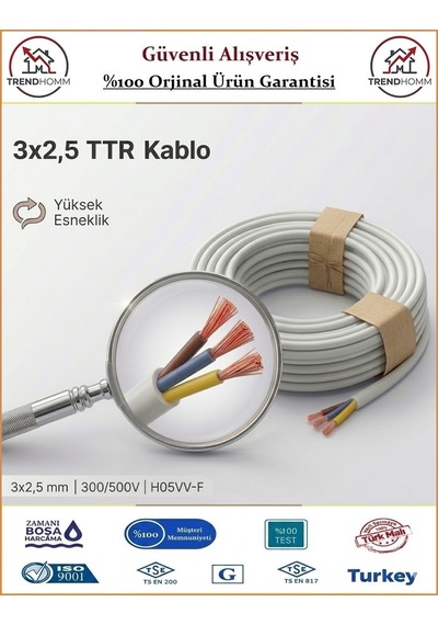 Trendhomm 3x2,5 Ttr Elektrik Kablosu - Uzatma Ara Kablo - 30 Metre